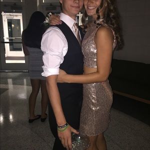 GOLD SEQUINED TWO PIECE HOCO/ SEMI DRESS